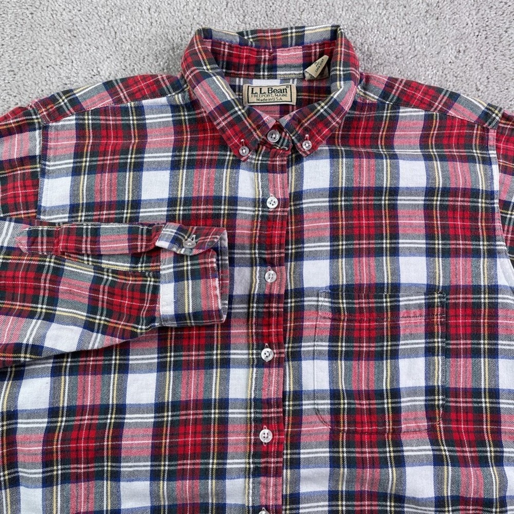 Vintage LL Bean Shirt Womens 16 XL Red Plaid Flannel Button Up Made in USA